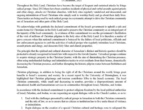 Statement on the Current Threat to the Christian Presence in the Holy Land.