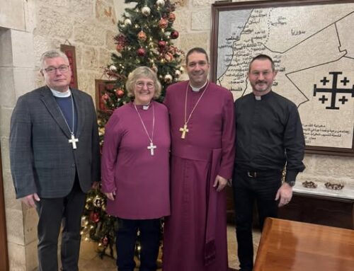 Archbishop Hosam Naoum received a delegation from the Lutheran Church in Germany led by Bishop Heike Springart, Bishop of Badische, Germany, and Propst Joachim Lenz, the Church of the Redeemer, Jerusalem.